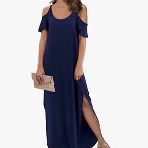 Cold shoulder navy maxi dress. Size Large